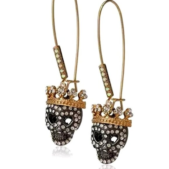 HALLOWEEN Betsey Johnson Crowned Skeleton Earrings - Picture 1 of 2